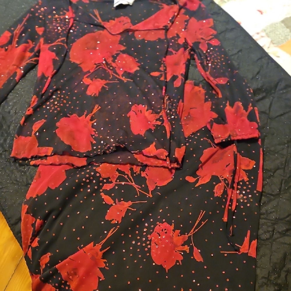 Byer California Red Floral Skirt Set